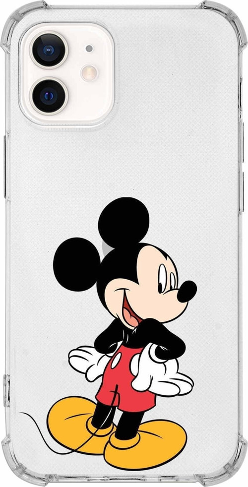 Iphone 12 Uyumlu Köşe Korumalı Antişok Kapak Mickey Mouse Tasarımlı Şeffaf Kılıf