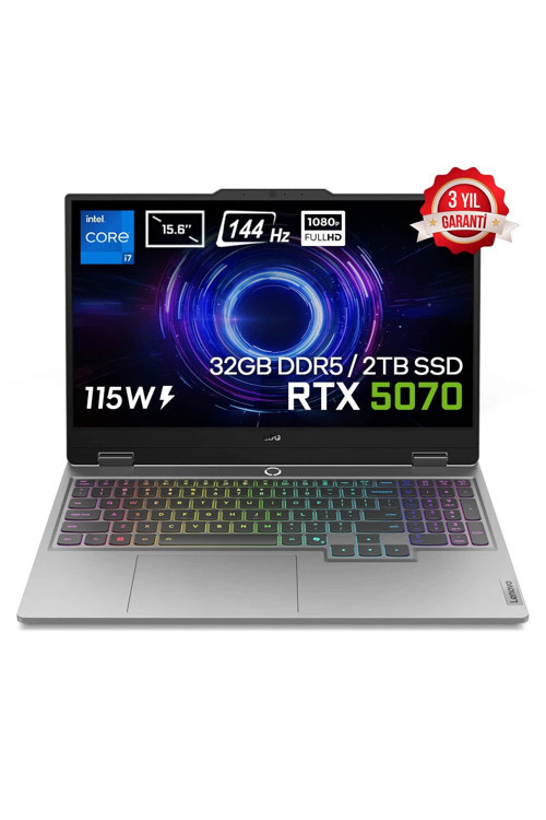 LOQ 15IRX10 Intel Core i7-13650HX 32GB DDR5 2TB SSD RTX 5070 8GB 115W 15.6 inç Full HD 144Hz IPS FreeDos Gaming Laptop (83JE00EWTRv5)