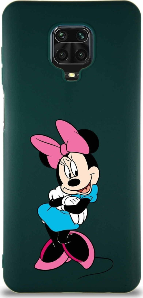 Xiaomi Redmi Note 9 Pro Soft Premier Kapak Minnie Mouse-D Tasarımlı Silikon Kılıf - Yeşil