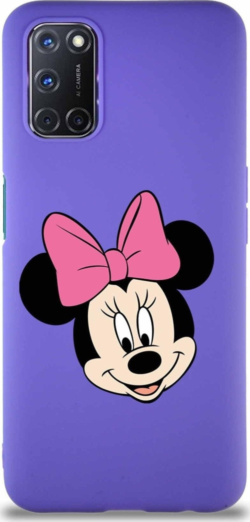 Oppo A72 Soft Premier Kapak Minnie Mouse-C Tasarımlı Silikon Kılıf - Mor