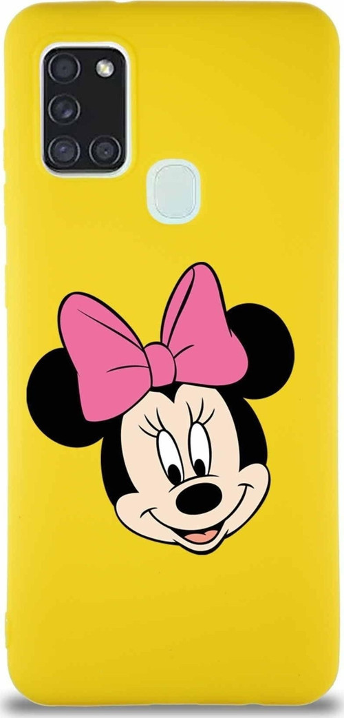 Samsung Galaxy A21S Soft Premier Kapak Minnie Mouse-C Tasarımlı Silikon Kılıf - Sarı