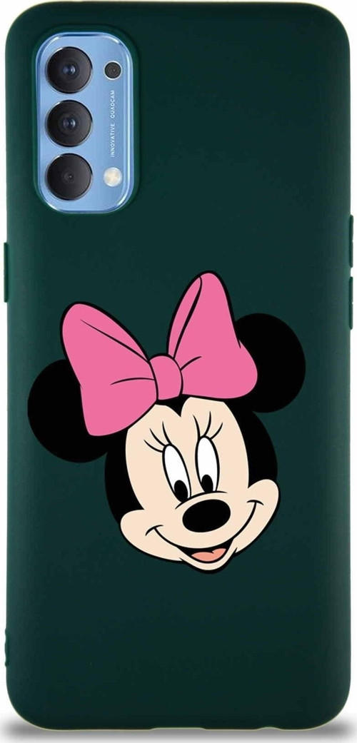 Oppo Reno 4 Soft Premier Kapak Minnie Mouse-C Tasarımlı Silikon Kılıf - Yeşil