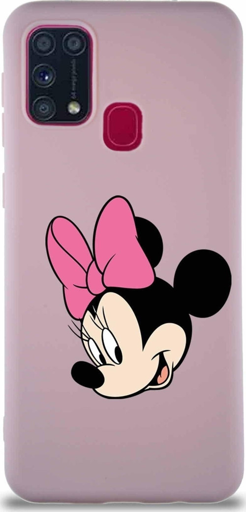 Samsung Galaxy M31 Soft Premier Kapak Minnie Mouse-B Tasarımlı Silikon Kılıf - Pudra