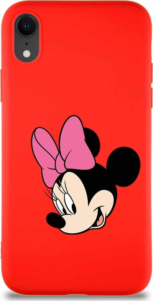 Iphone Xr Soft Premier Uyumlu Minnie Mouse-B Tasarımlı Silikon Kılıf - Kırmızı