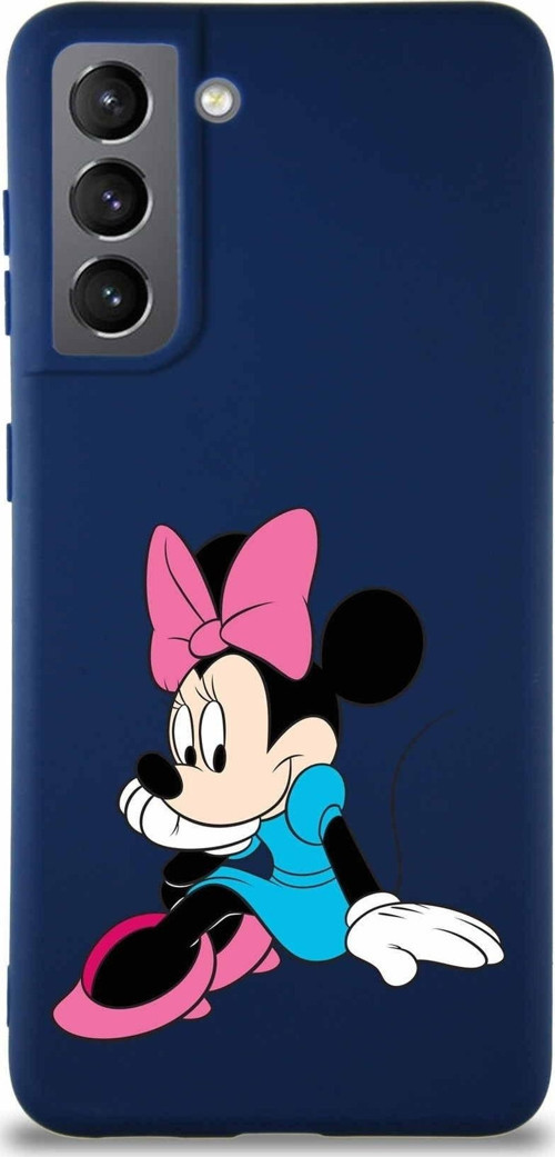 Samsung Galaxy S21 Soft Premier Kapak Minnie Mouse-E Tasarımlı Silikon Kılıf - Lacivert