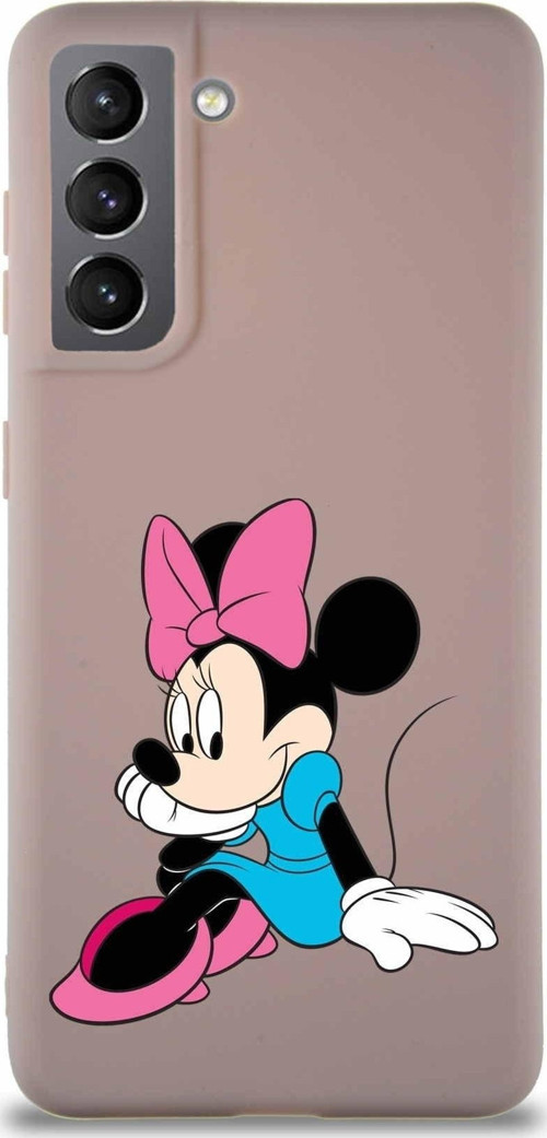 Samsung Galaxy S21 Soft Premier Kapak Minnie Mouse-E Tasarımlı Silikon Kılıf - Pudra