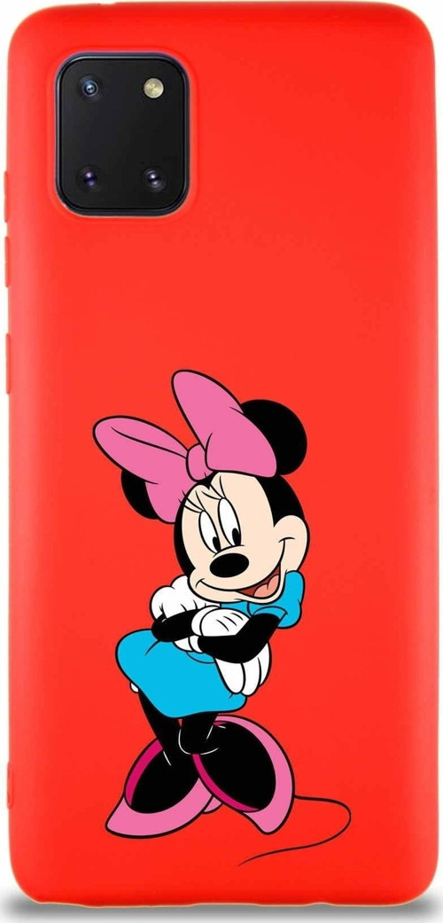 Samsung Galaxy A81 Soft Premier Kapak Minnie Mouse-D Tasarımlı Silikon Kılıf - Kırmızı