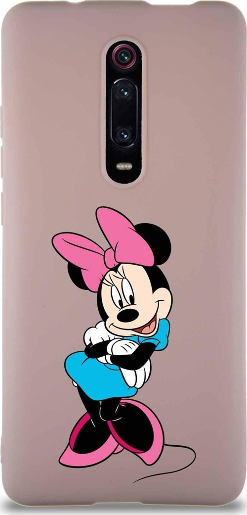 Xiaomi Mi 9T Soft Premier Kapak Minnie Mouse-D Tasarımlı Silikon Kılıf - Pudra