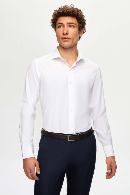 Slim Fit Beyaz Klasik Kravatlık Uzun Kol Kolay Ütülenebilir Gömlek