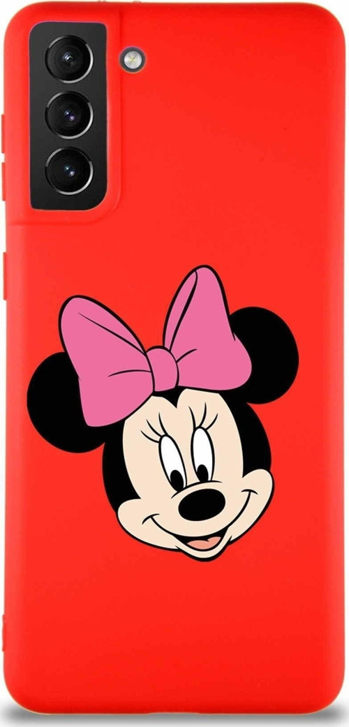 Samsung Galaxy S21 Plus Soft Premier Kapak Minnie Mouse-C Tasarımlı Silikon Kılıf - Kırmızı