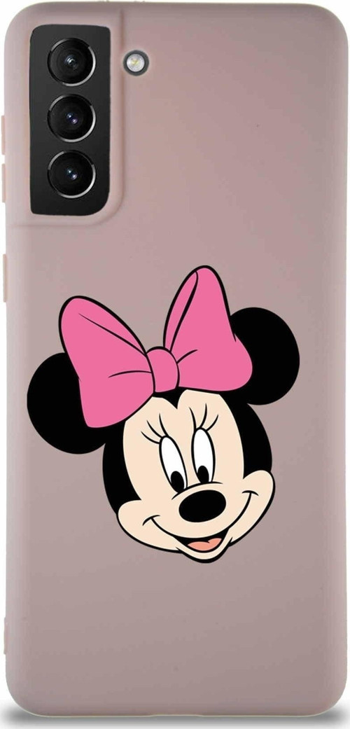 Samsung Galaxy S21 Plus Soft Premier Kapak Minnie Mouse-C Tasarımlı Silikon Kılıf - Pudra