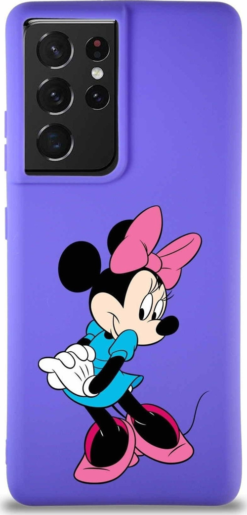 Samsung Galaxy S21 Ultra Soft Premier Kapak Minnie Mouse-F Tasarımlı Silikon Kılıf - Mor