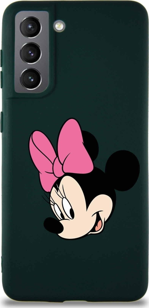 Samsung Galaxy S21 Soft Premier Kapak Minnie Mouse-B Tasarımlı Silikon Kılıf - Yeşil