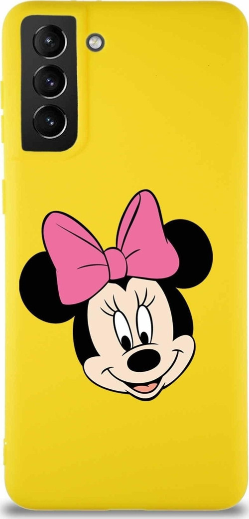 Samsung Galaxy S21 Plus Soft Premier Kapak Minnie Mouse-C Tasarımlı Silikon Kılıf - Sarı