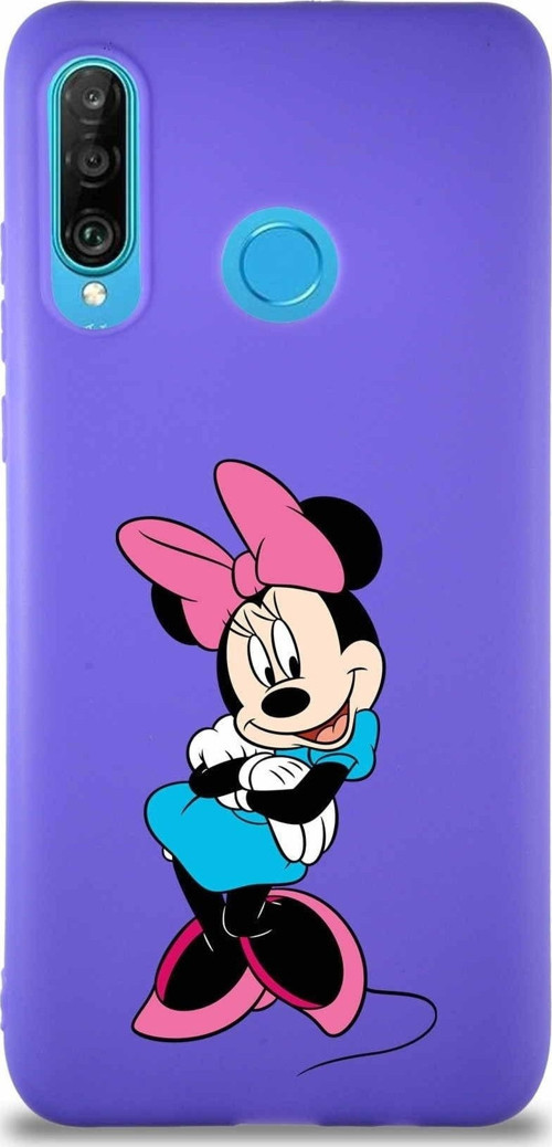 Huawei P30 Lite Soft Premier Kapak Minnie Mouse-D Tasarımlı Silikon Kılıf - Mor