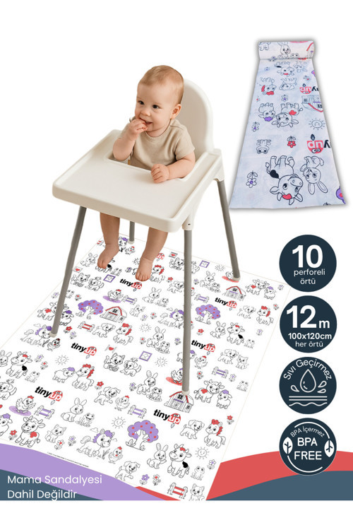 100X120 Cm Tek Kullanımlık Mama Sandalyesi Altı & Aktivite Örtüsü – 10 Adet Sıçrama Koruyucu Matı