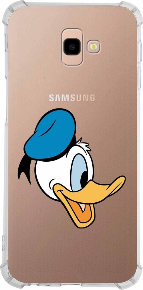 Samsung Galaxy J4 Plus Köşe Korumalı Antişok Kapak Donald Duck Tasarımlı Şeffaf Kılıf