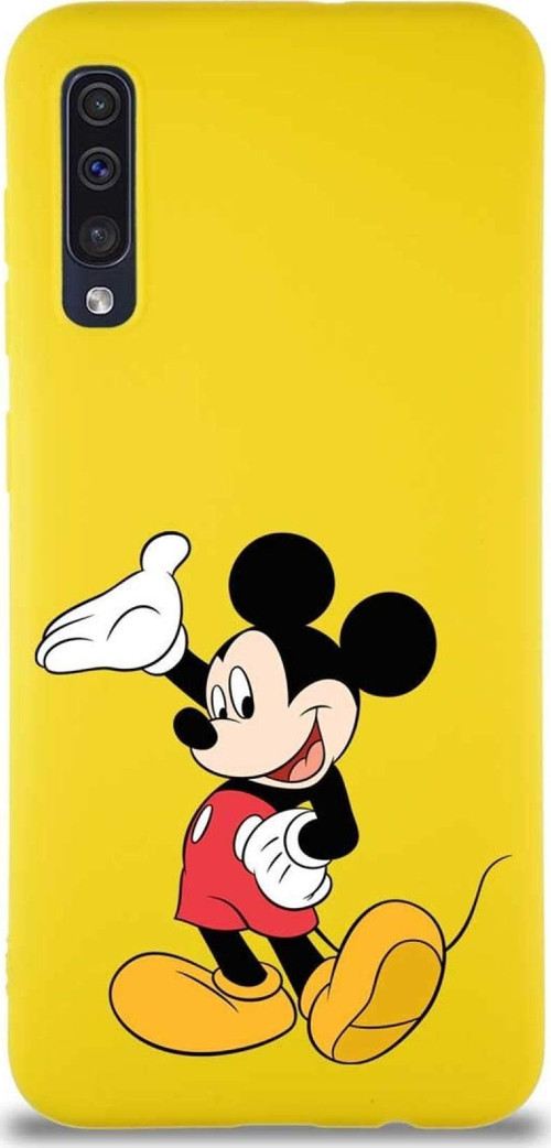 Samsung Galaxy A50 Soft Premier Kapak Mickey Mouse-C Tasarımlı Silikon Kılıf - Sarı