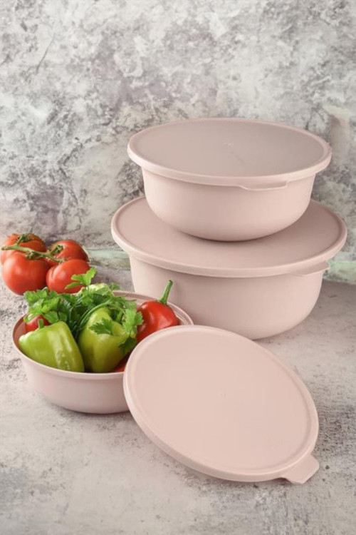 Trend 3’lü Kapaklı Kase Saklama Kabı Seti Pembe - ÇAN 2374 C320.037