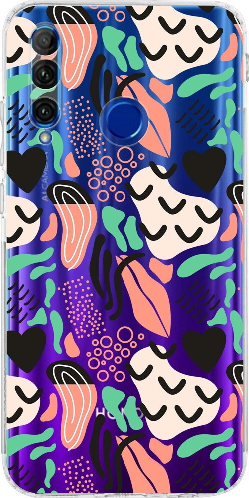 Huawei Honor 20 Lite Uyumlu Kamera Korumalı Kapak Memphis Desen Tasarımlı Şeffaf Kılıf