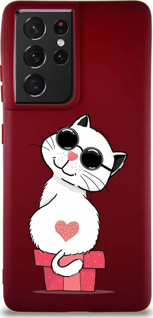 Samsung Galaxy S21 Ultra Soft Premier Kapak Coolcat Tasarımlı Silikon Kılıf - Mürdüm