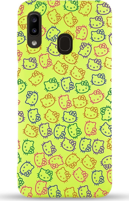 Samsung Galaxy A20 Uyumlu Lansman Kılıf Hello Kitty Tasarımlı Içi Kadife Kapak-Sarı