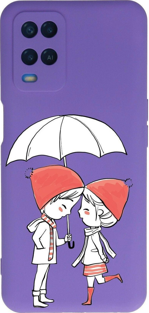 Oppo A16 Uyumlu Lansman Kılıf Aşk Tasarımlı Içi Kadife Kapak-Mor
