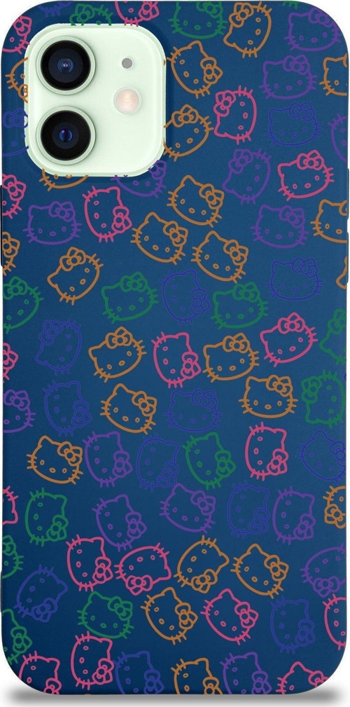 Apple Iphone 12 Mini Uyumlu Lansman Kılıf Hello Kitty Tasarımlı Içi Kadife Kapak-Lacivert