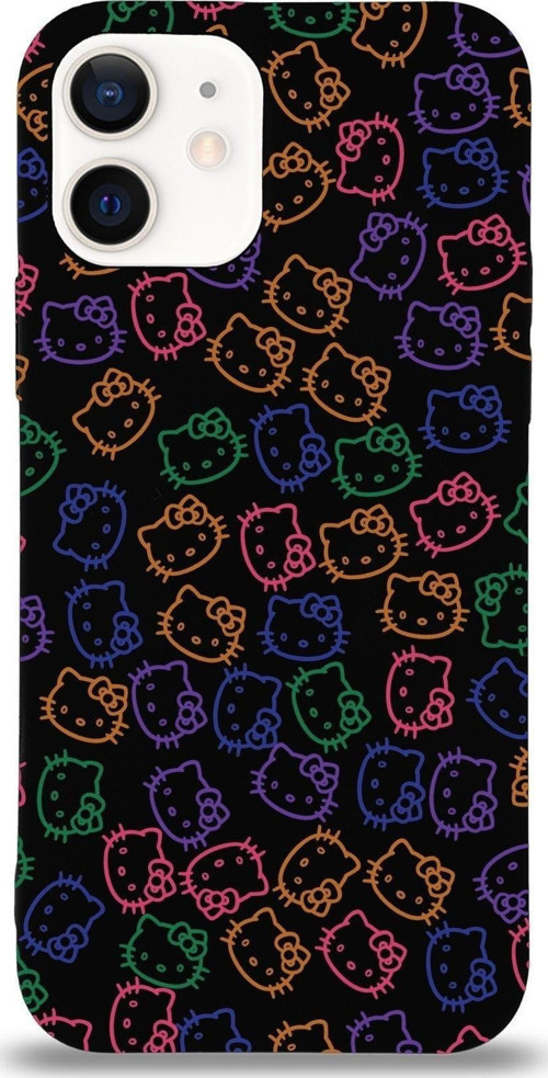 Apple Iphone 12 Mini Uyumlu Lansman Kılıf Hello Kitty Tasarımlı Içi Kadife Kapak-Siyah