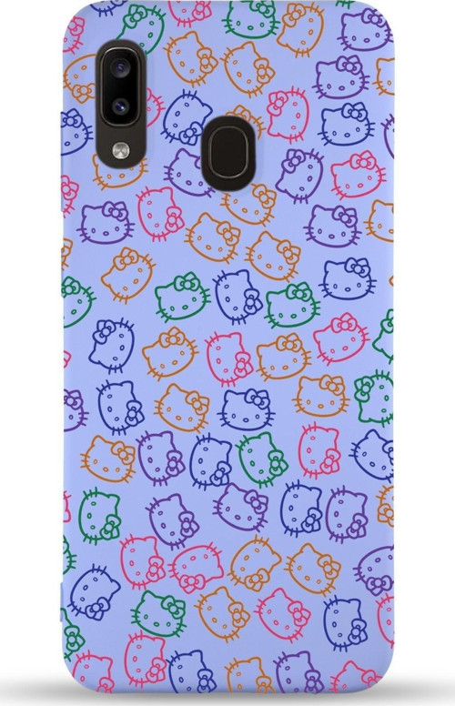 Samsung Galaxy A20 Uyumlu Lansman Kılıf Hello Kitty Tasarımlı Içi Kadife Kapak-Lila