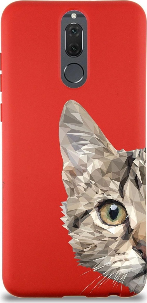 Huawei Mate 10 Lite Uyumlu Lansman Kılıf Catface Tasarımlı Içi Kadife Kırmızı Kapak