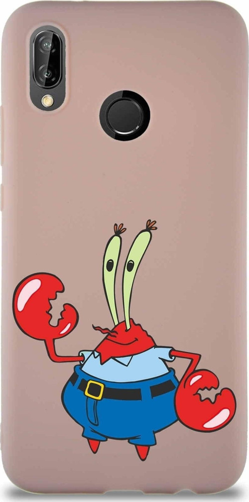 Huawei P20 Lite Soft Premier Kapak Bay Yengeç Tasarımlı Silikon Kılıf - Pudra