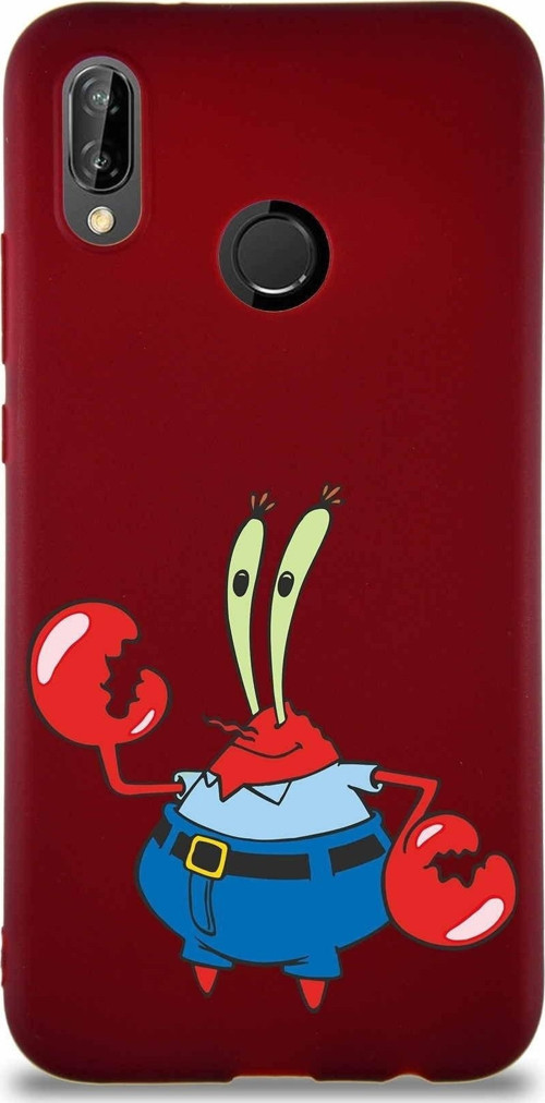 Huawei P20 Lite Soft Premier Kapak Bay Yengeç Tasarımlı Silikon Kılıf - Mürdüm