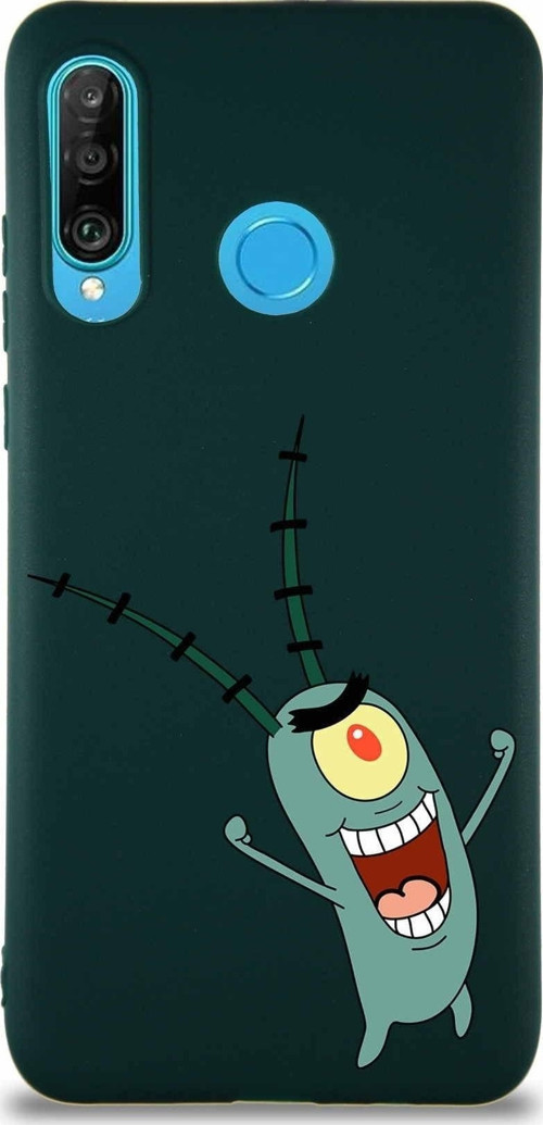 Huawei P30 Lite Soft Premier Kapak Plankton Tasarımlı Silikon Kılıf - Yeşil