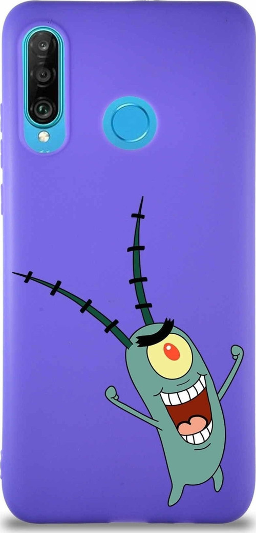 Huawei P30 Lite Soft Premier Kapak Plankton Tasarımlı Silikon Kılıf - Mor