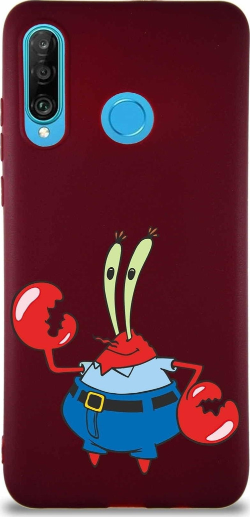 Huawei P30 Lite Soft Premier Kapak Bay Yengeç Tasarımlı Silikon Kılıf - Mürdüm