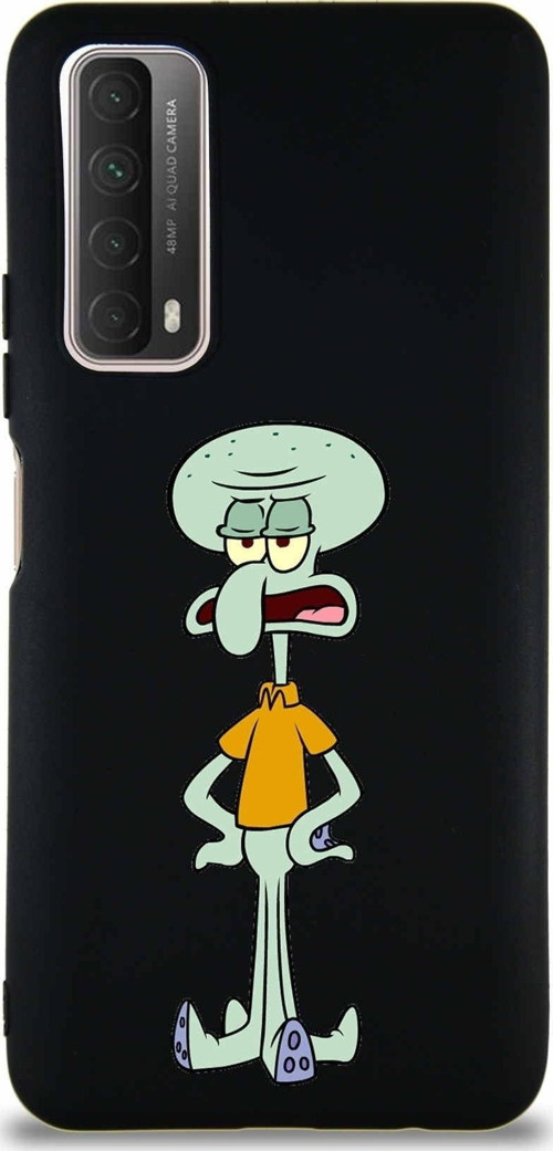 Huawei P Smart 2021 Soft Premier Kapak Squidward Dokunaç Tasarımlı Silikon Kılıf - Siyah