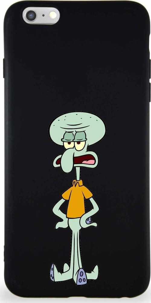 Apple Iphone 6S Plus Soft Premier Kapak Squidward Dokunaç Tasarımlı Silikon Kılıf - Siyah
