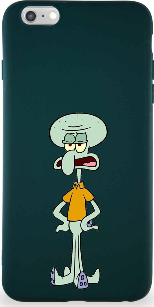 Apple Iphone 6S Plus Soft Premier Kapak Squidward Dokunaç Tasarımlı Silikon Kılıf - Yeşil