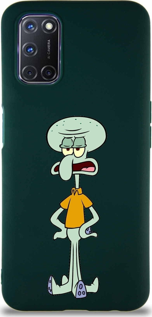 Oppo A72 Soft Premier Kapak Squidward Dokunaç Tasarımlı Silikon Kılıf - Yeşil