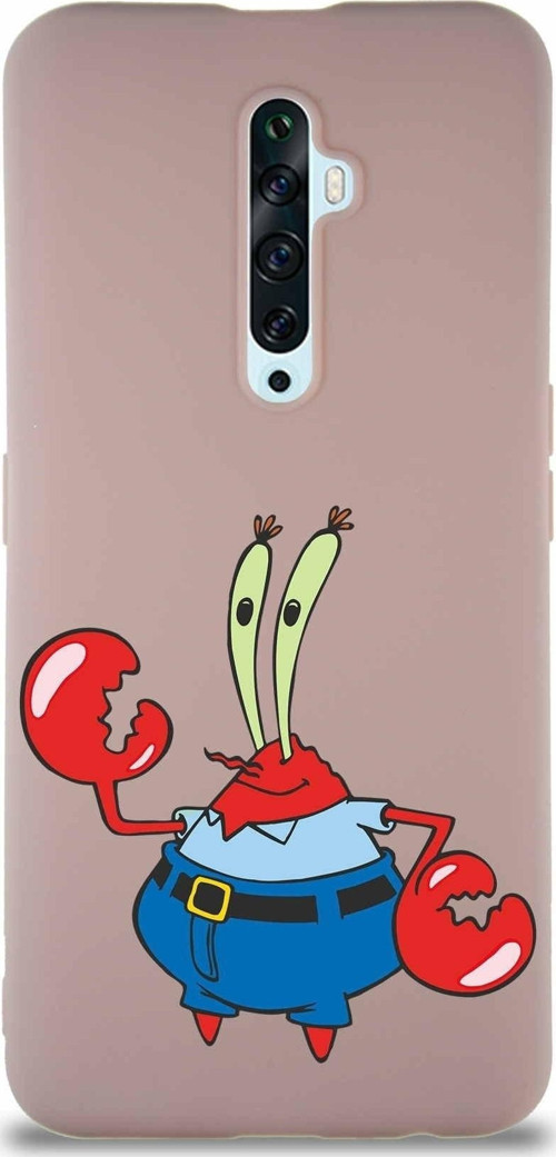 Oppo Reno 2Z Soft Premier Kapak Bay Yengeç Tasarımlı Silikon Kılıf - Pudra