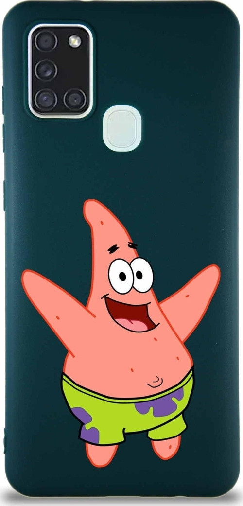 Samsung Galaxy A21S Soft Premier Kapak Patrick Yıldız Tasarımlı Silikon Kılıf - Yeşil