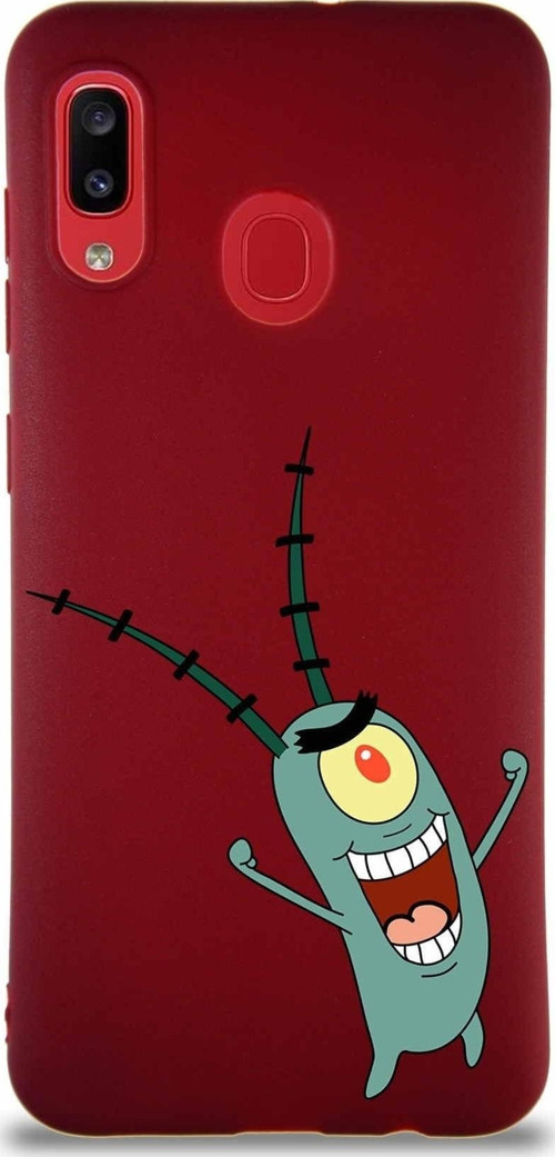 Samsung Galaxy A30 Soft Premier Kapak Plankton Tasarımlı Silikon Kılıf - Mürdüm
