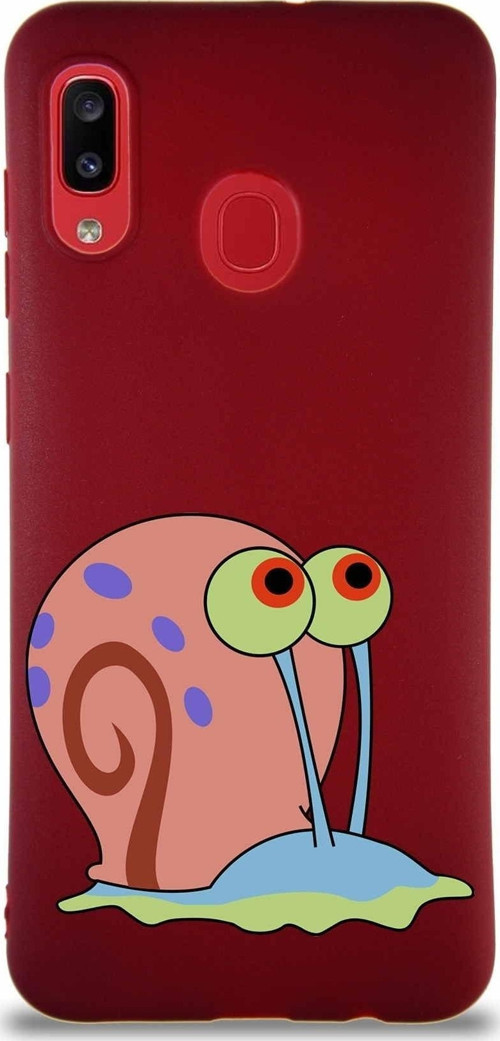 Samsung Galaxy A30 Soft Premier Kapak Salyangoz Gary Tasarımlı Silikon Kılıf - Mürdüm