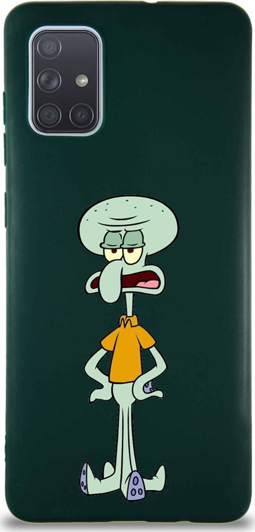 Samsung Galaxy A71 Soft Premier Kapak Squidward Dokunaç Tasarımlı Silikon Kılıf - Yeşil