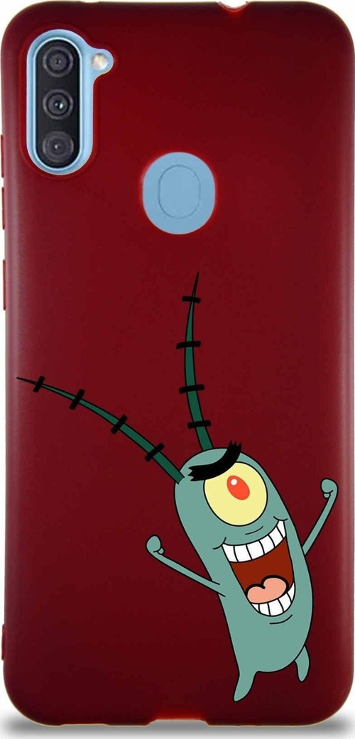 Samsung Galaxy M11 Soft Premier Kapak Plankton Tasarımlı Silikon Kılıf - Mürdüm