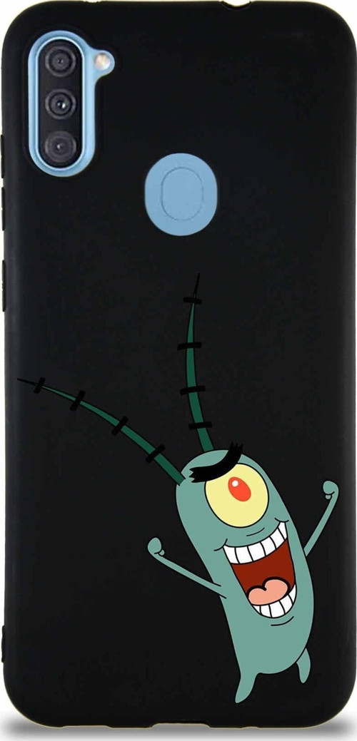 Samsung Galaxy M11 Soft Premier Kapak Plankton Tasarımlı Silikon Kılıf - Siyah