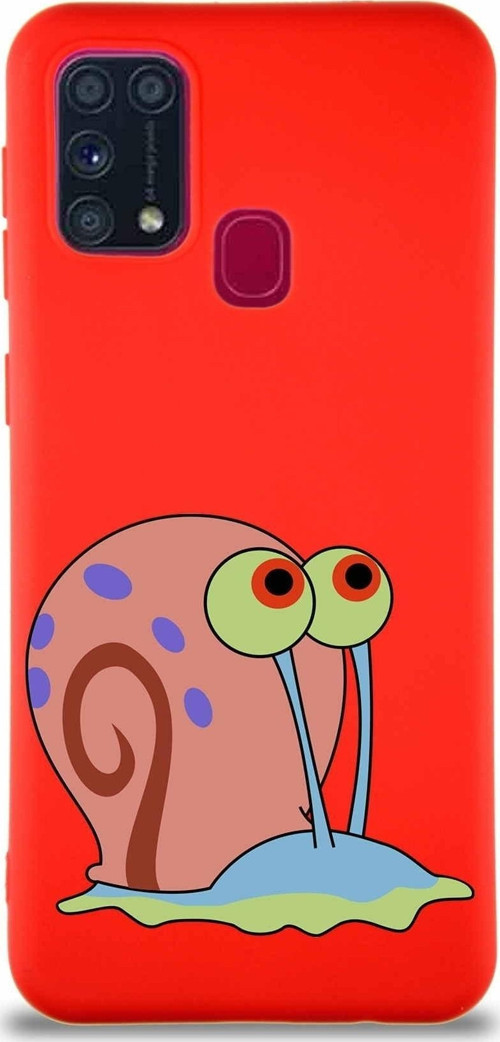 Samsung Galaxy M31 Soft Premier Kapak Salyangoz Gary Tasarımlı Silikon Kılıf - Kırmızı