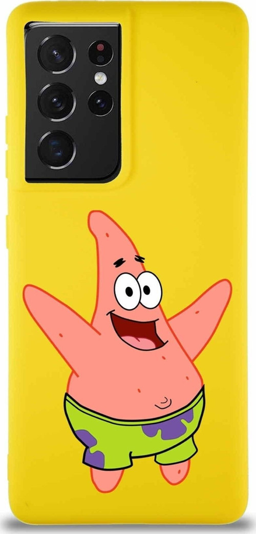 Samsung Galaxy S21 Ultra Soft Premier Kapak Patrick Yıldız Tasarımlı Silikon Kılıf - Sarı