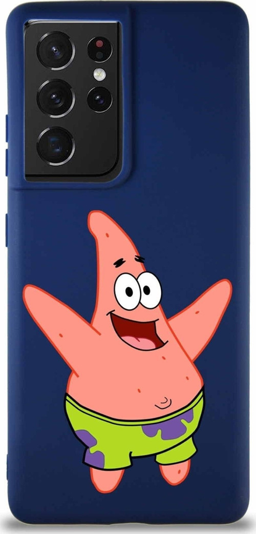 Samsung Galaxy S21 Ultra Soft Premier Kapak Patrick Yıldız Tasarımlı Silikon Kılıf - Lacivert